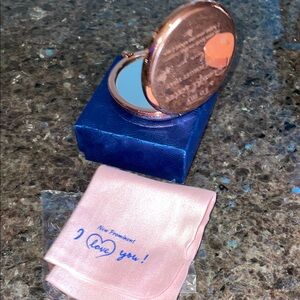 Rose Gold Compact Mirror with Pink Pouch